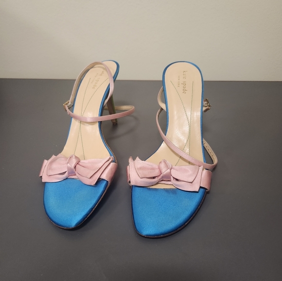 Kate Spade color block Bow detail Sandals. Green Pink Blue Sz 9.5 - Picture 1 of 9
